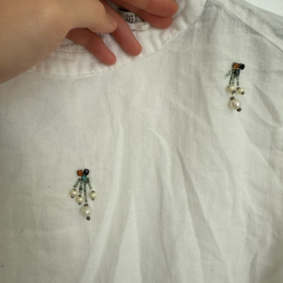 ZARA French-Style White Embellished Blouse – Size S - Picture 3 of 6